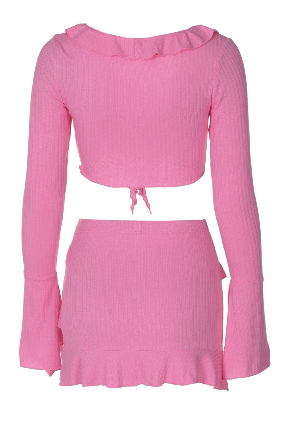 Ruffled Slit Long-sleeved Tops Sexy Ultra-short Hip-hugging Skirt Suit