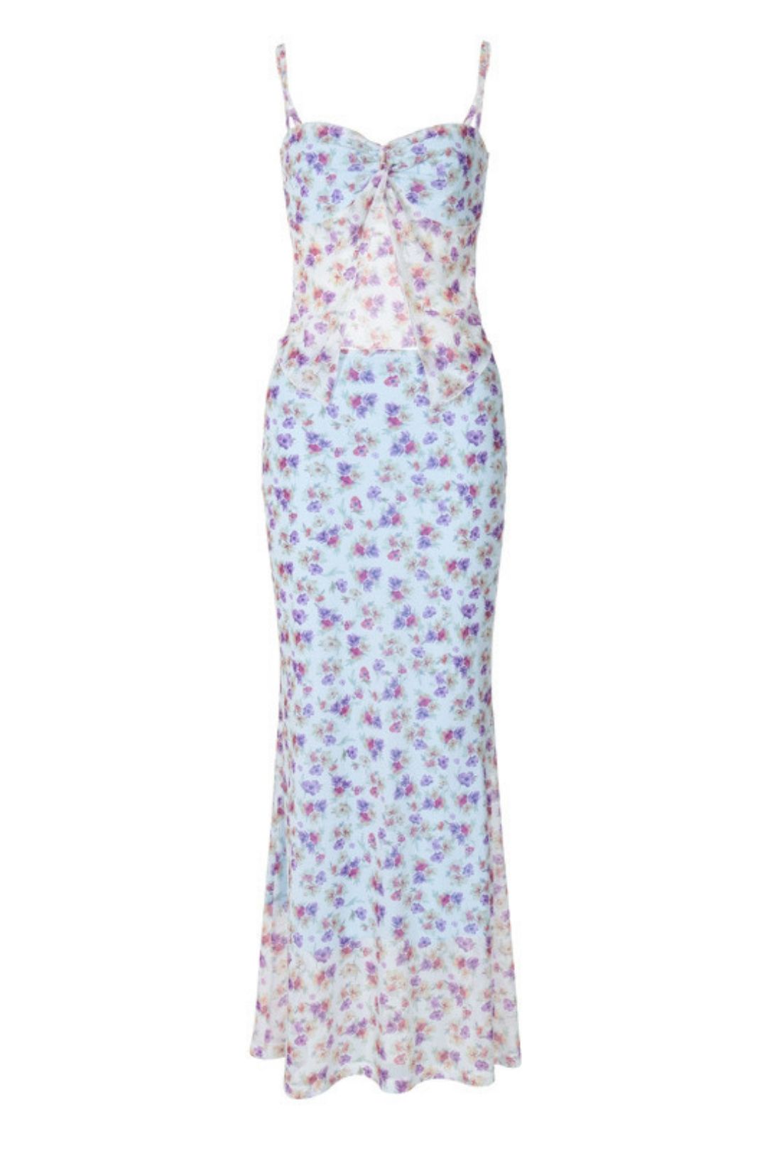 New Sexy Double-layer Mesh Suspender Slim Midi Skirt Pure Lust Style Floral Suit