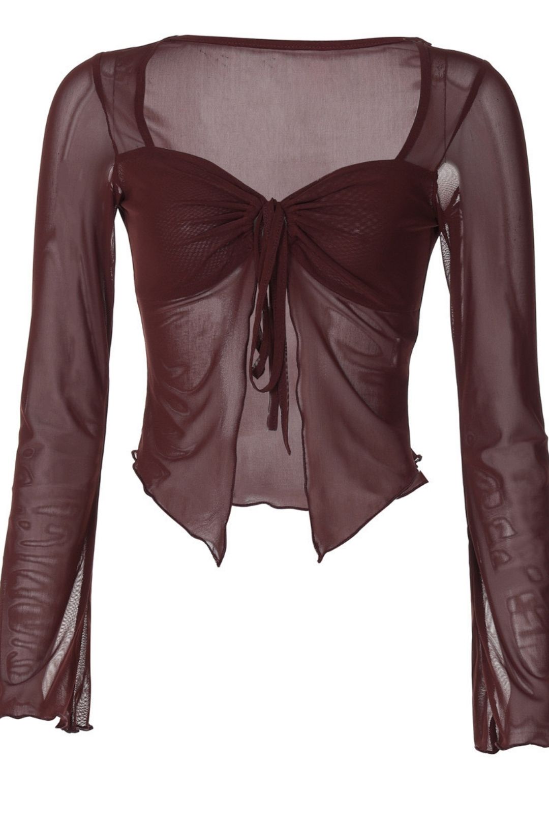 Drawstring Cardigan Mesh Long-sleeved T-shirt Tops