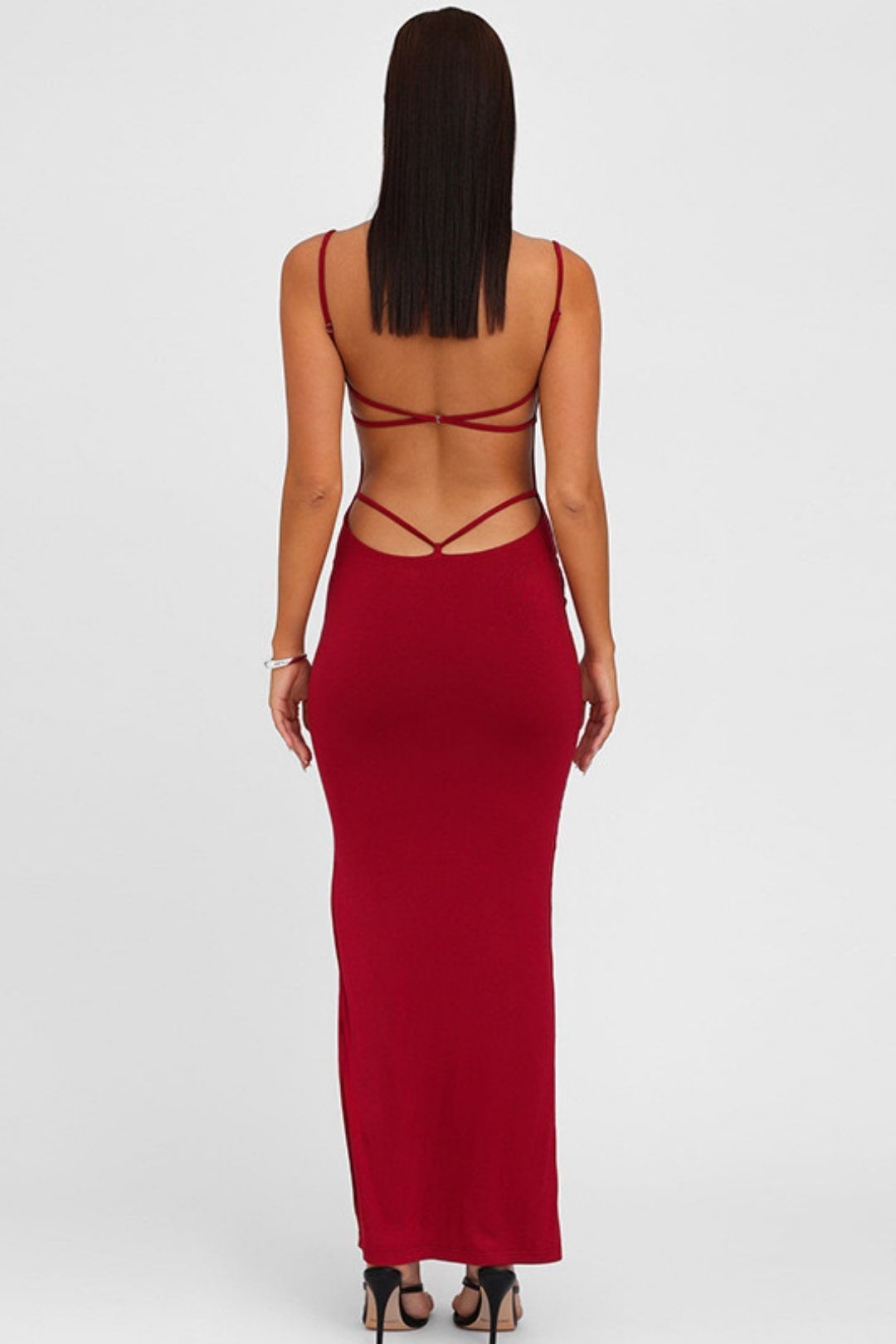 Sexy Hollow Backless Splicing Lace-up Slim Long Temperament Style Dress