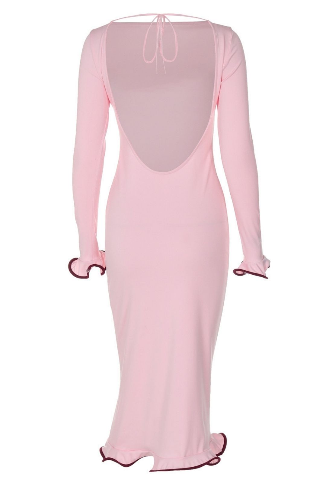 Backless Bell Sleeve Ruffle Skirt Knitted Long Dress Sexy Contrasting Color Long Dress