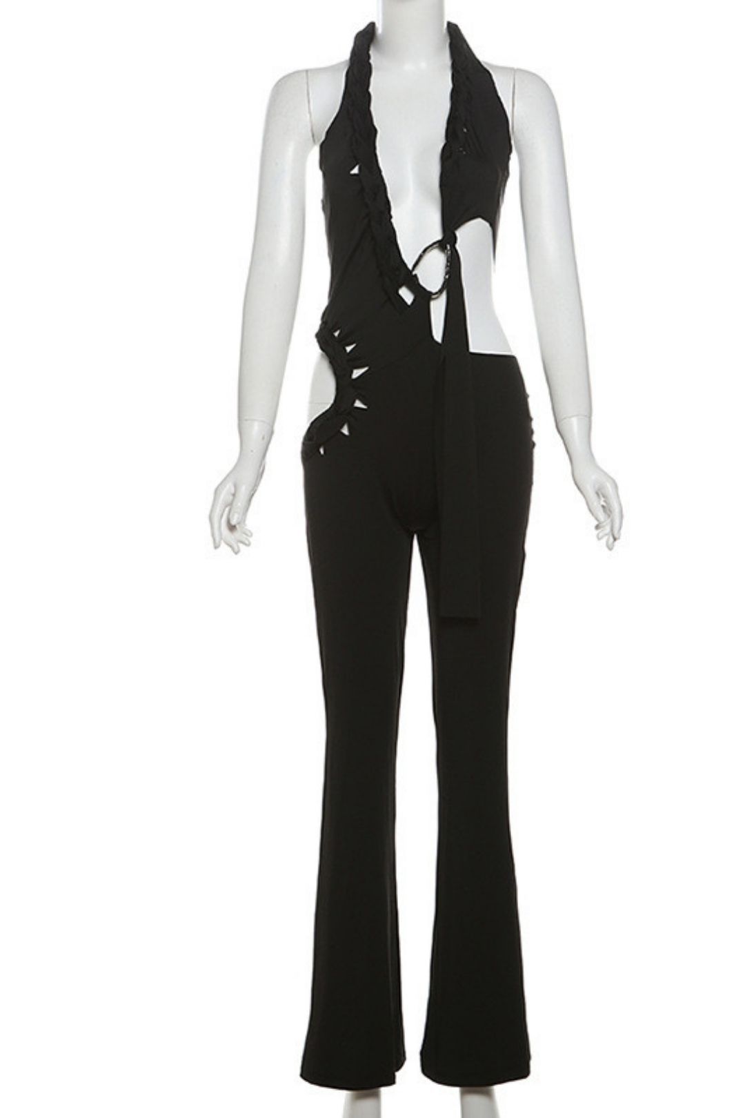 Slim Fit Casual Trousers Sexy Deep V-neck Halter Jumpsuit