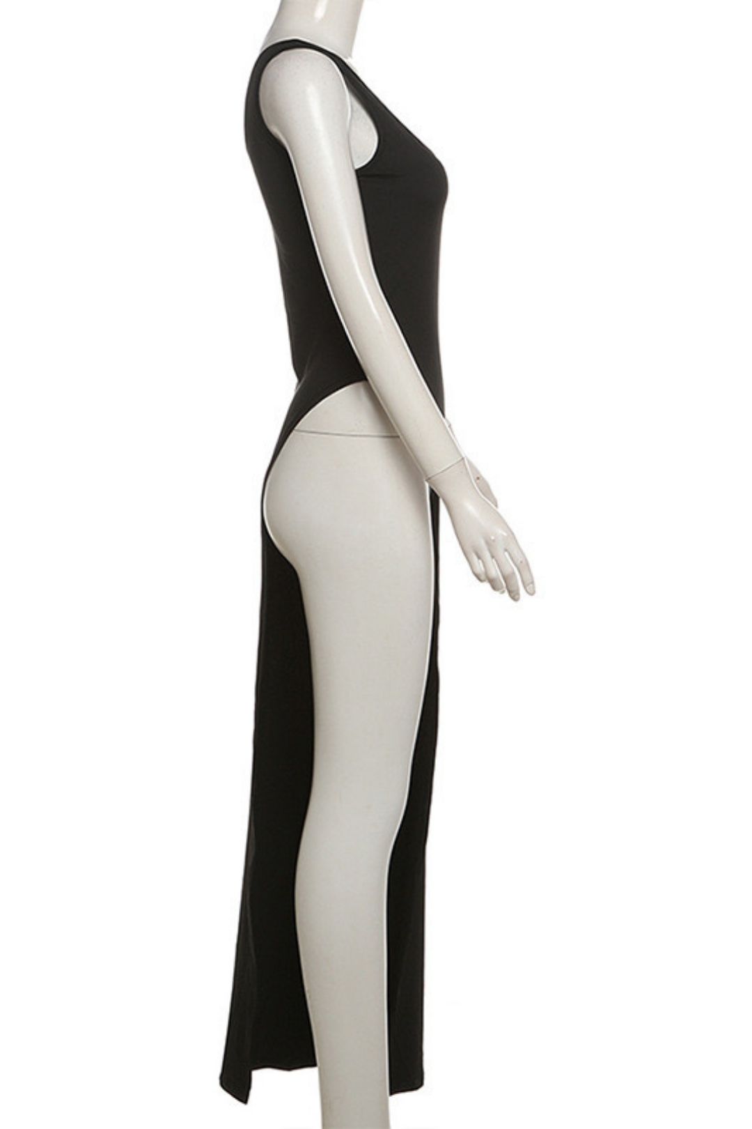 Irregular Long U-neck High Slit Solid Color T-shirt Vest