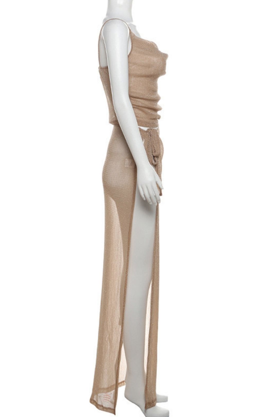 V-neck Backless Camisole Sexy See-through Slit Strap Skirt Suit