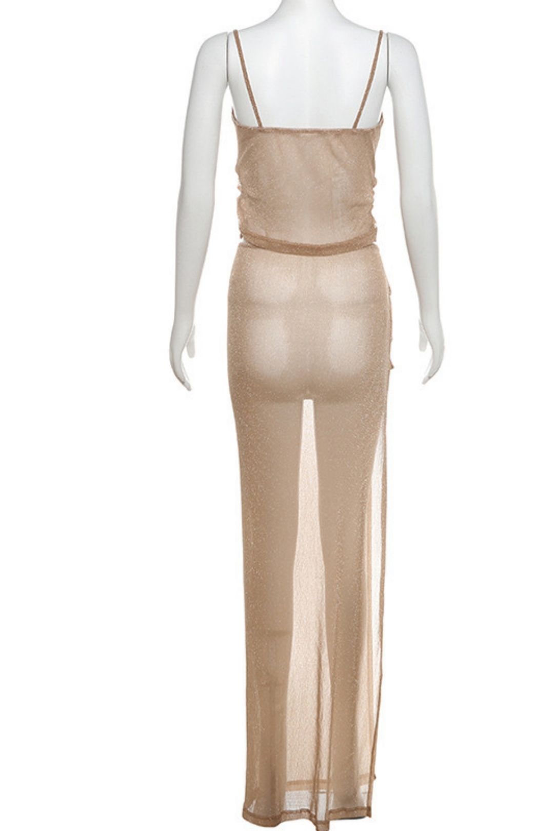 V-neck Backless Camisole Sexy See-through Slit Strap Skirt Suit