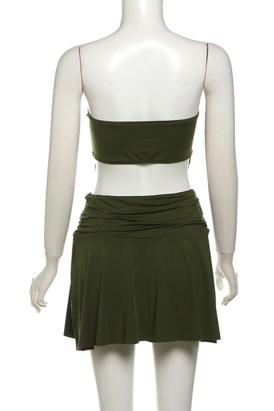 Sexy Hollow Tube Top Strappy Vest Pleated High Waist Hip Skirt Suit