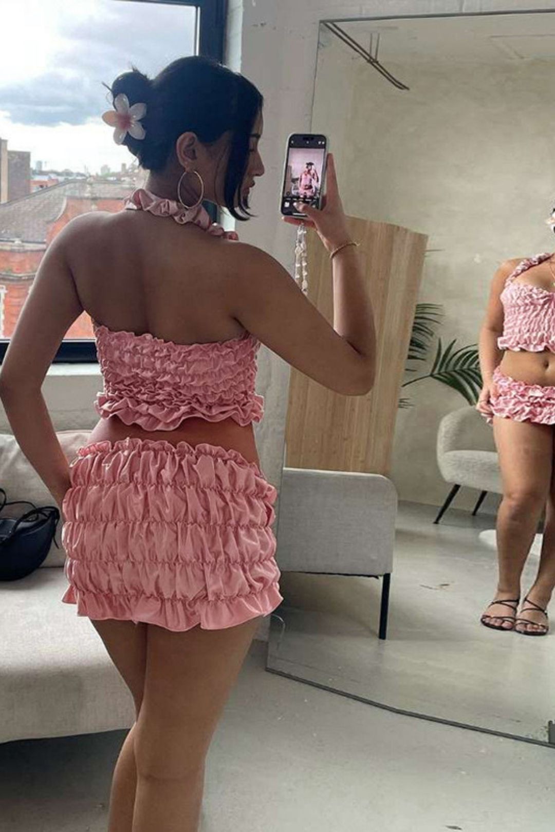 Personalized Pleated Halterneck Camisole Sexy Slim Fit Hip-hugging Short Skirt Suit