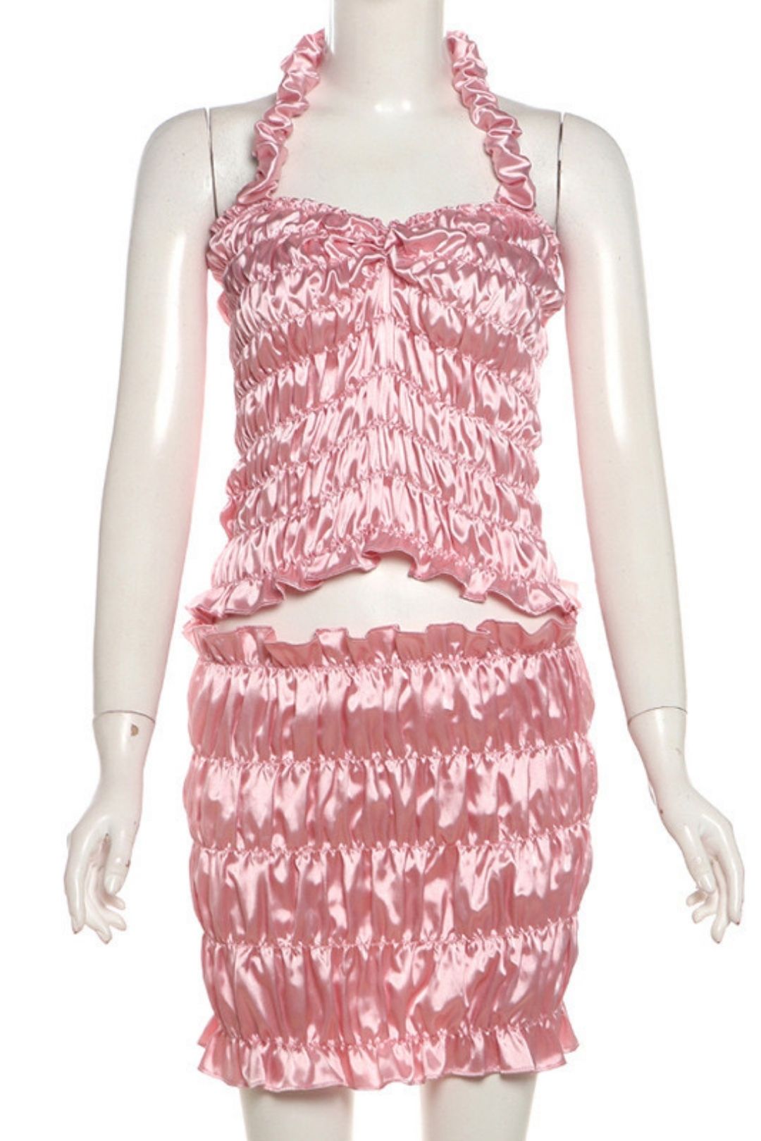 Personalized Pleated Halterneck Camisole Sexy Slim Fit Hip-hugging Short Skirt Suit