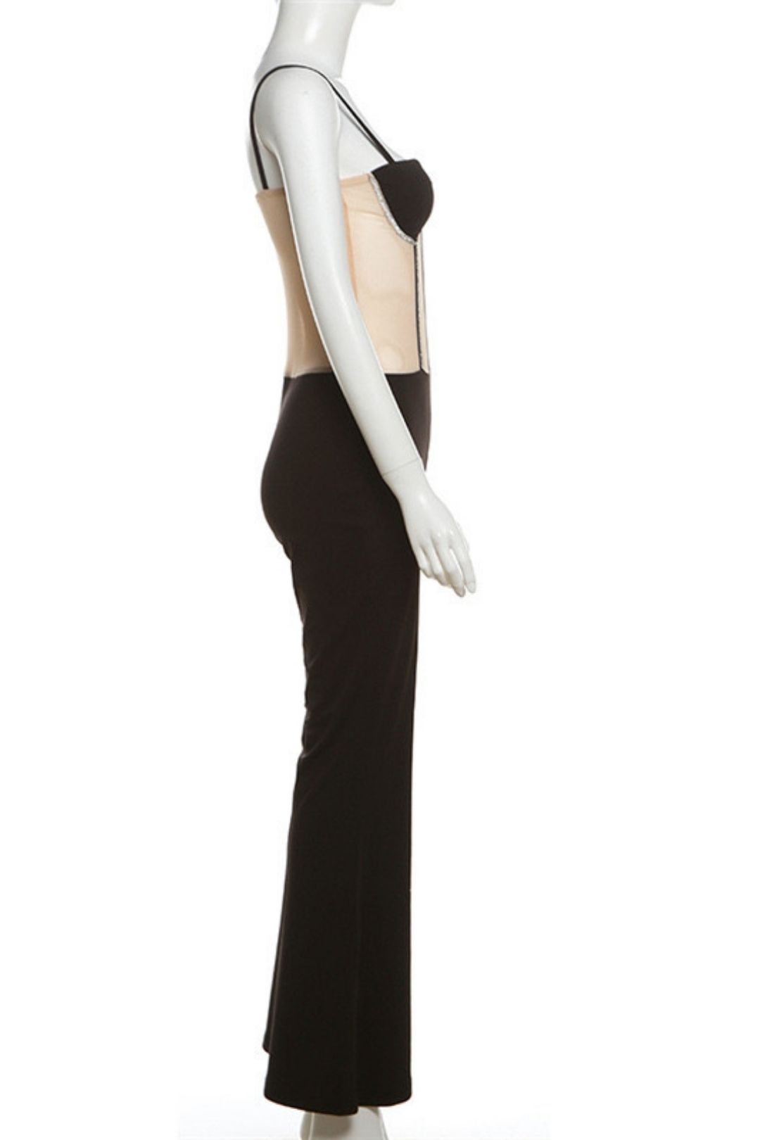 Sexy High-waisted Slim-fit Hot Diamond Mesh Suspenders And Micro-flared Jumpsuit