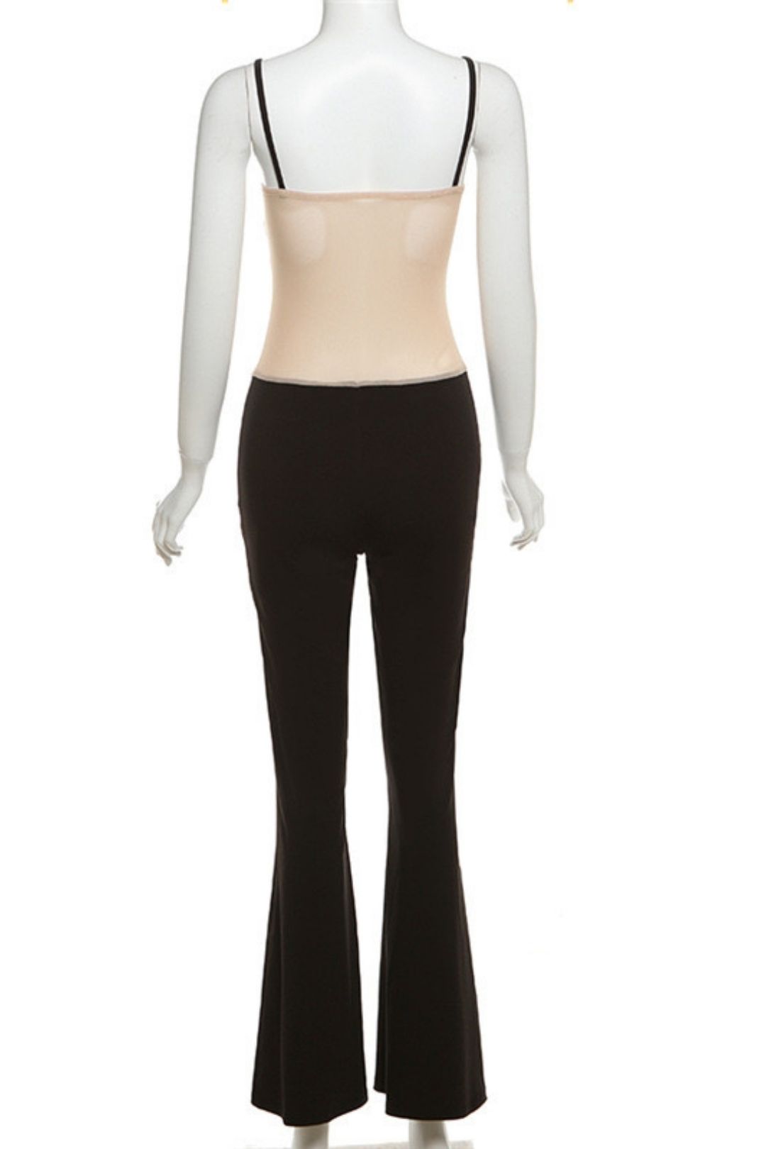 Sexy High-waisted Slim-fit Hot Diamond Mesh Suspenders And Micro-flared Jumpsuit