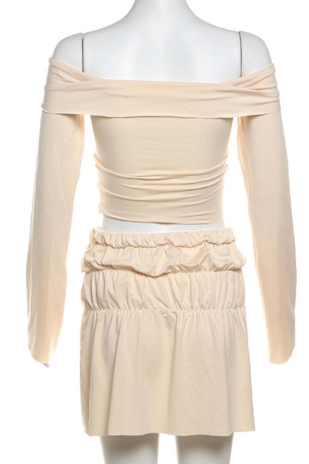 Sexy One-shoulder Long-sleeved T-shirt High-waist Slim Solid Color Short Skirt Two-piece Set