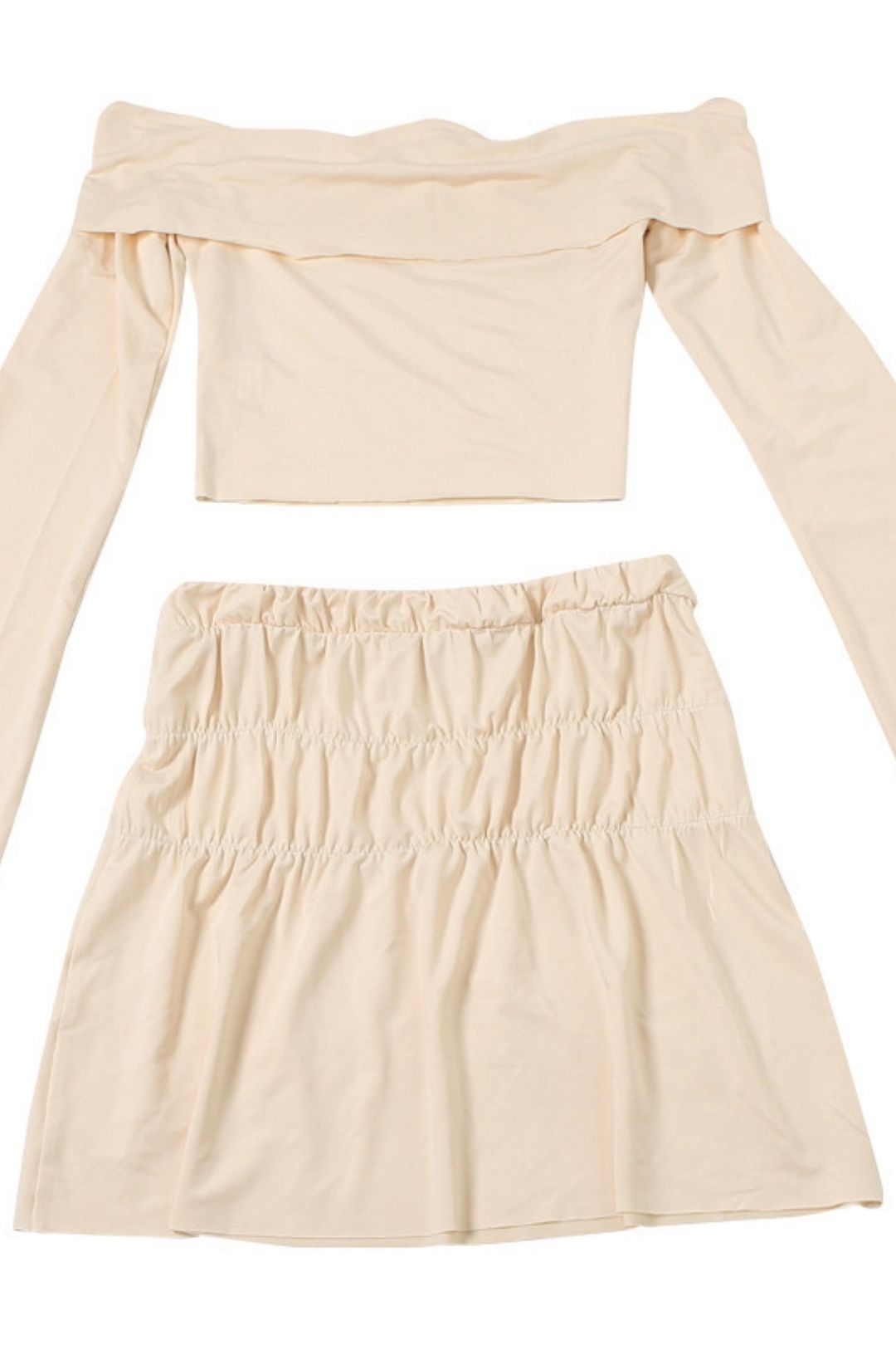 Sexy One-shoulder Long-sleeved T-shirt High-waist Slim Solid Color Short Skirt Two-piece Set