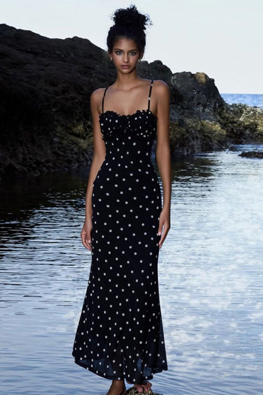 Cross-border Women's Summer INS French Style Slim Backless Polka Dot Suspender Dress