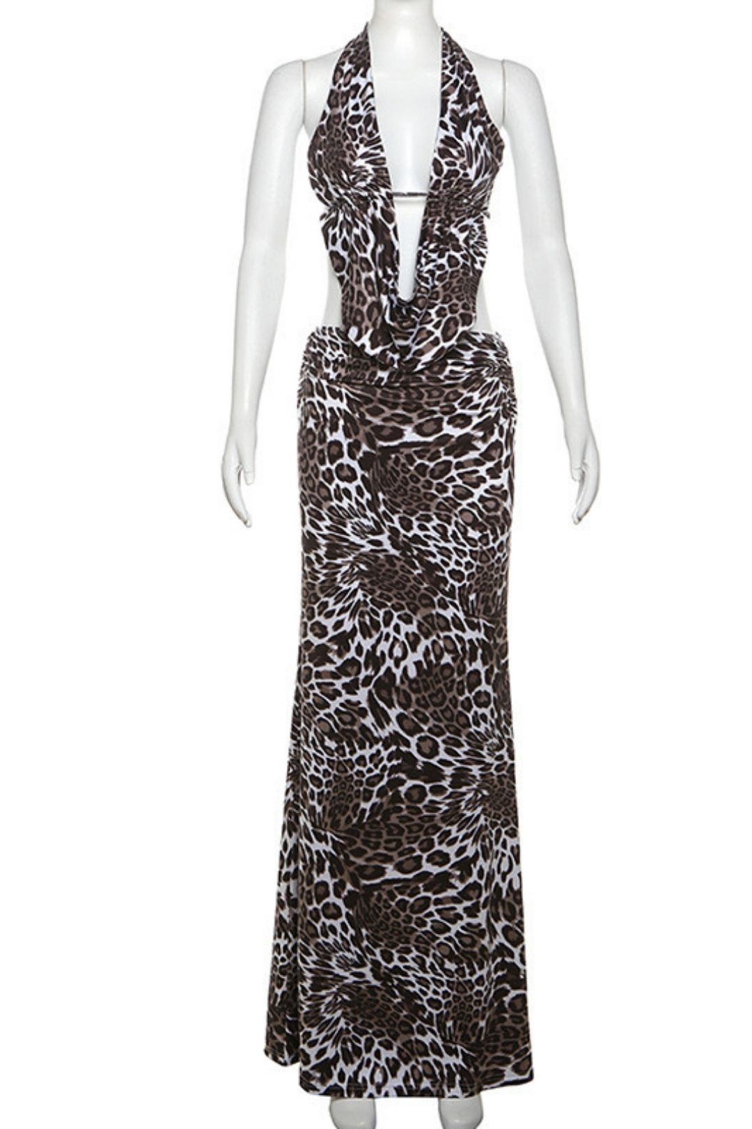 Sexy Lace-up Halter Neck Halter Strap Leopard Print Skirt Suit