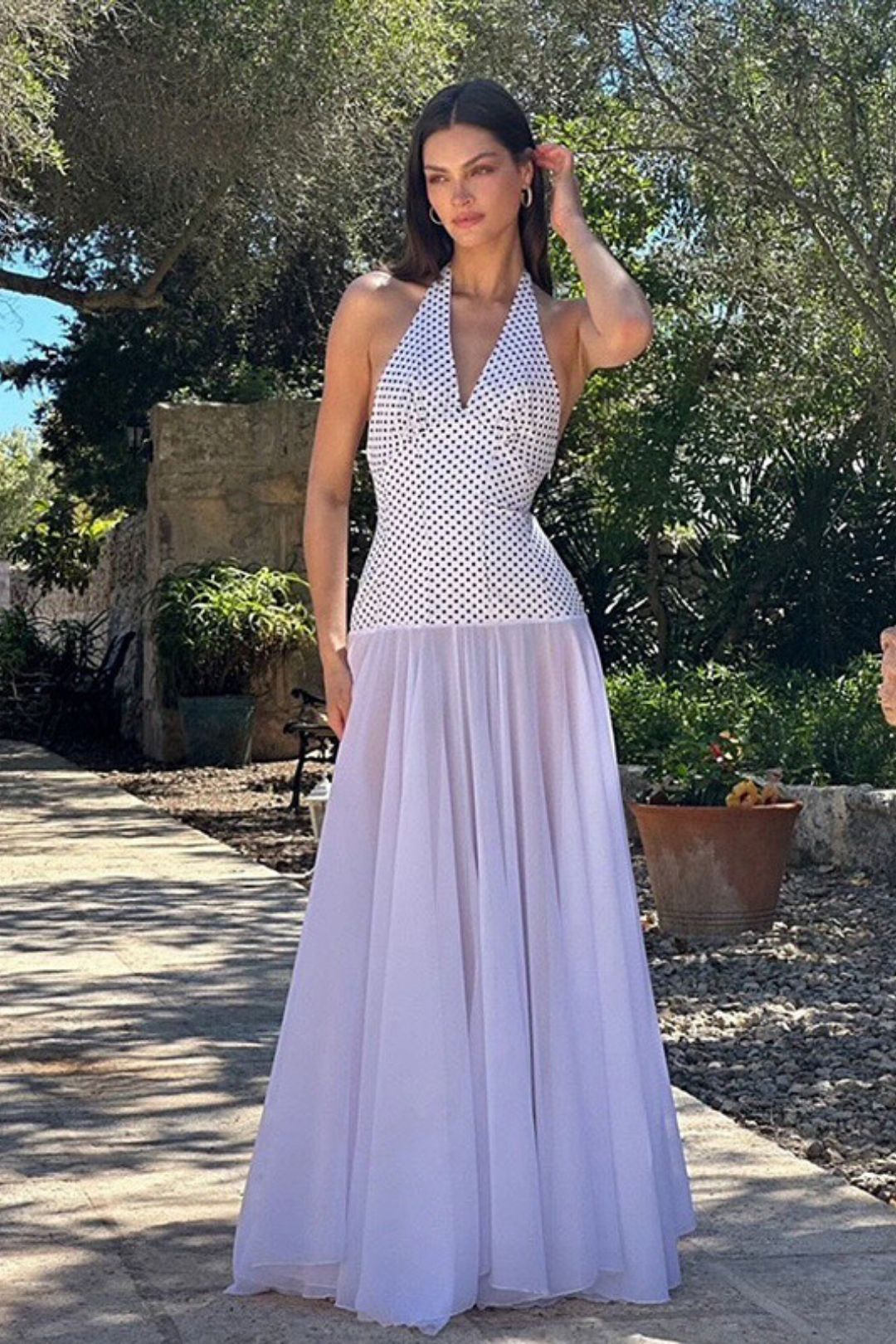 Personality Polka Dot Strap Sexy Halter Neck V-neck Backless Dress