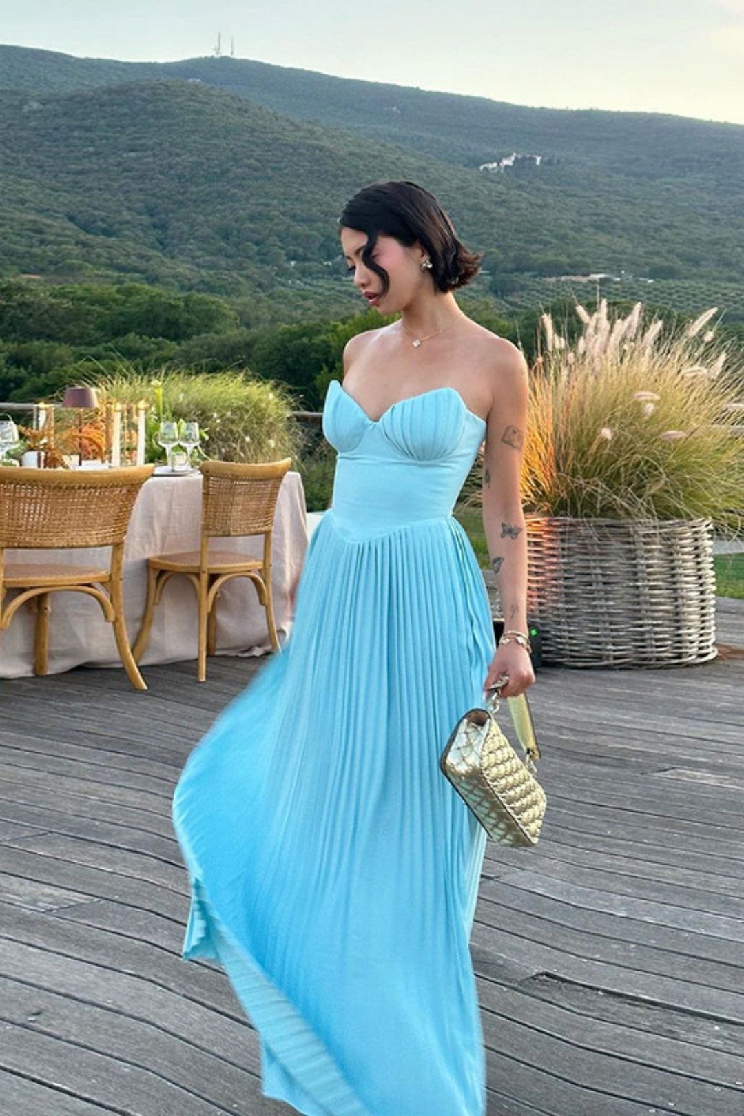 V-neck Pleated Dress Tube Top Long Skirt Slim Backless Dress