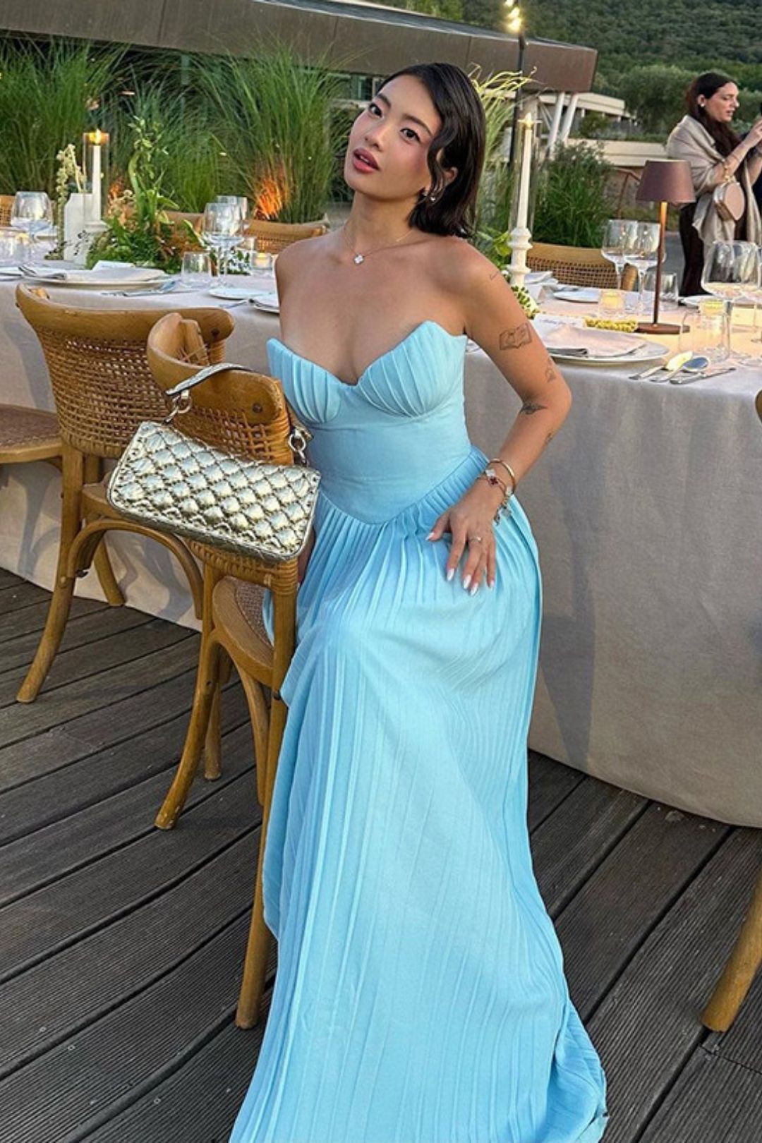 V-neck Pleated Dress Tube Top Long Skirt Slim Backless Dress