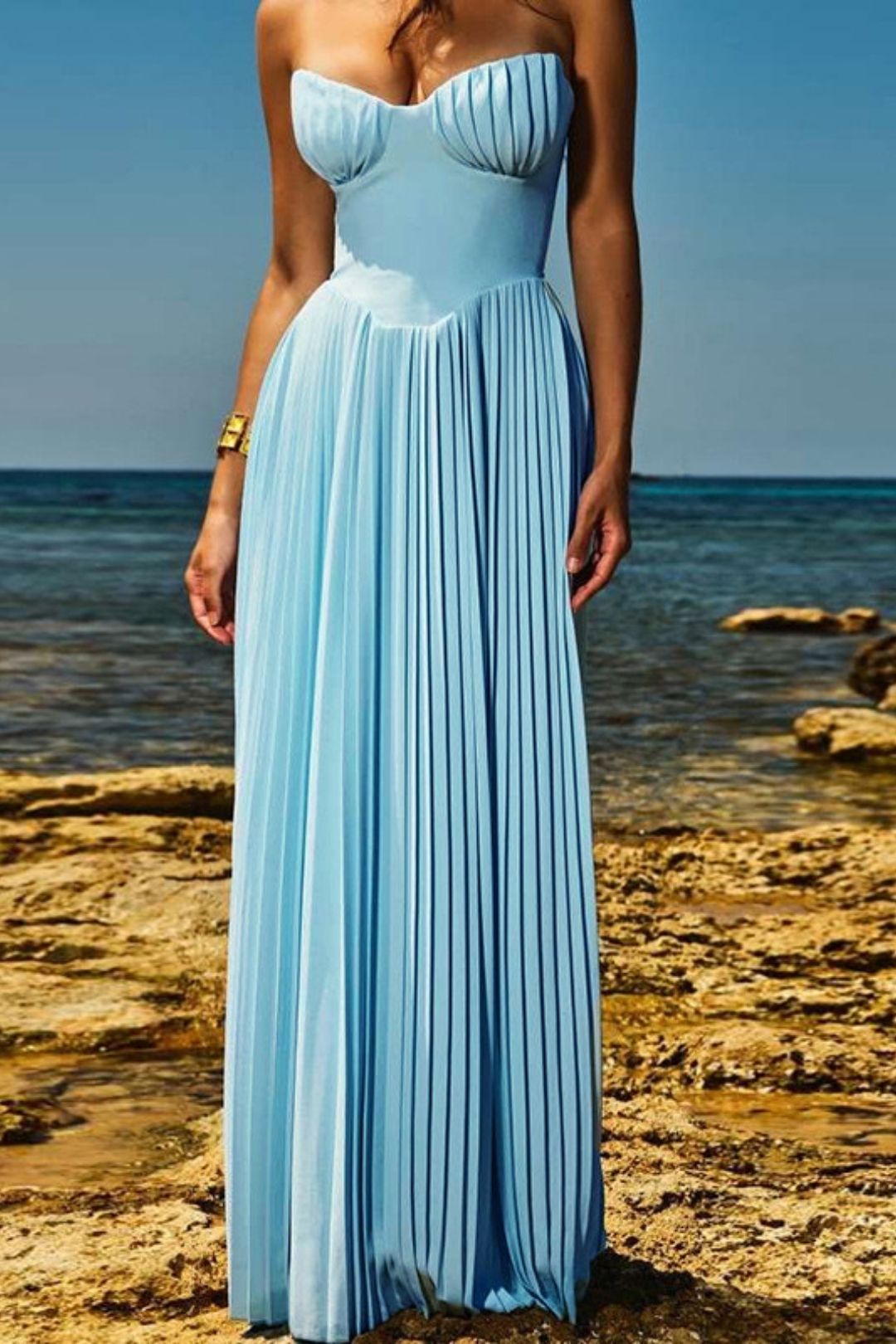 V-neck Pleated Dress Tube Top Long Skirt Slim Backless Dress