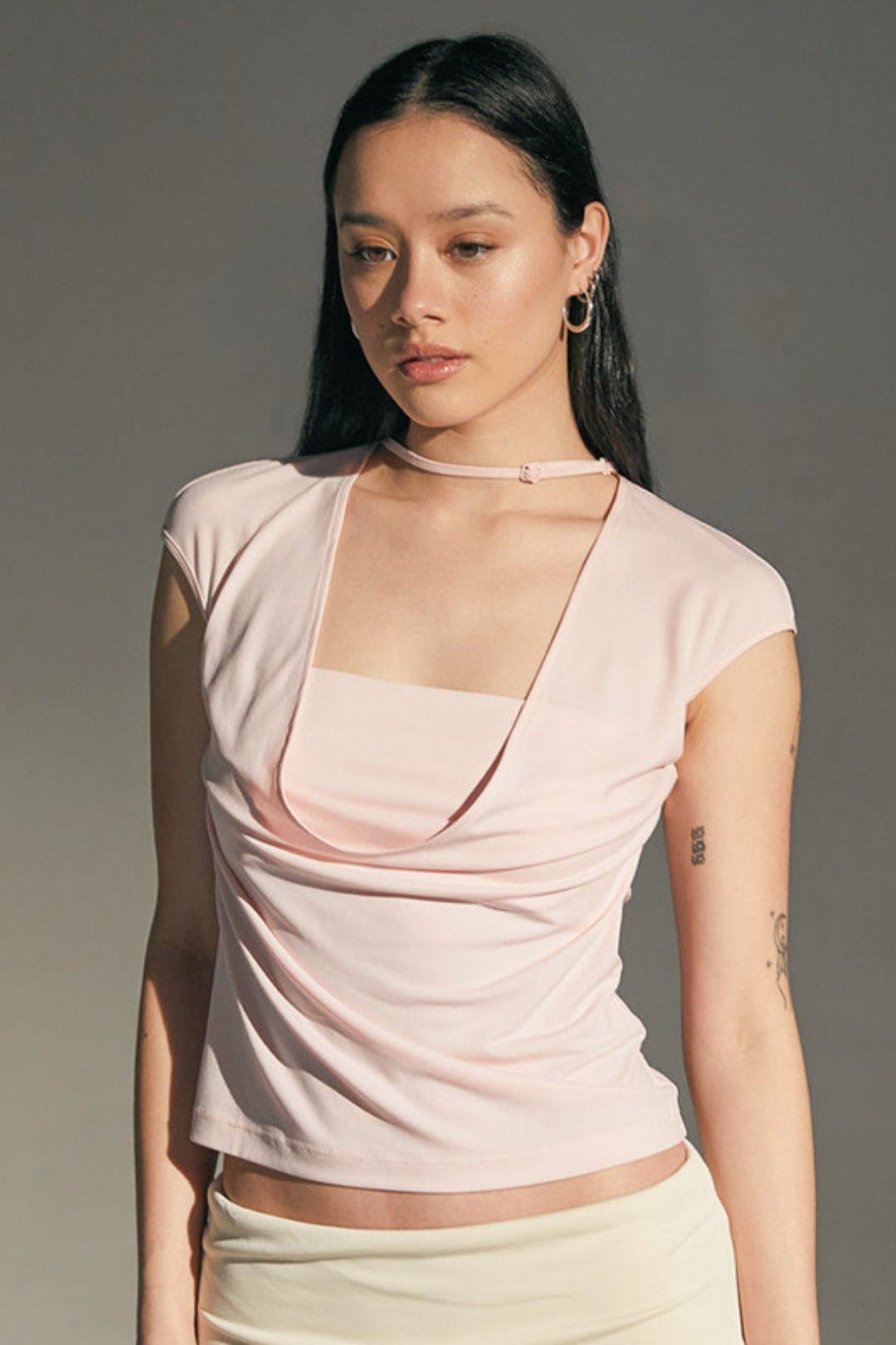 Solid Color Swing Collar Sleeveless Neck Rope Casual Sexy Top T-shirt