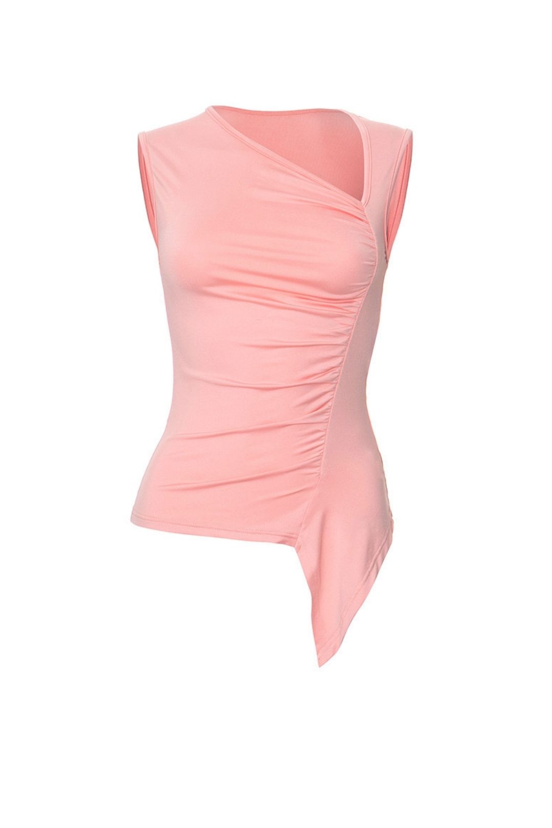 Solid Color Sleeveless Irregular Sexy Gathered T-shirt Top
