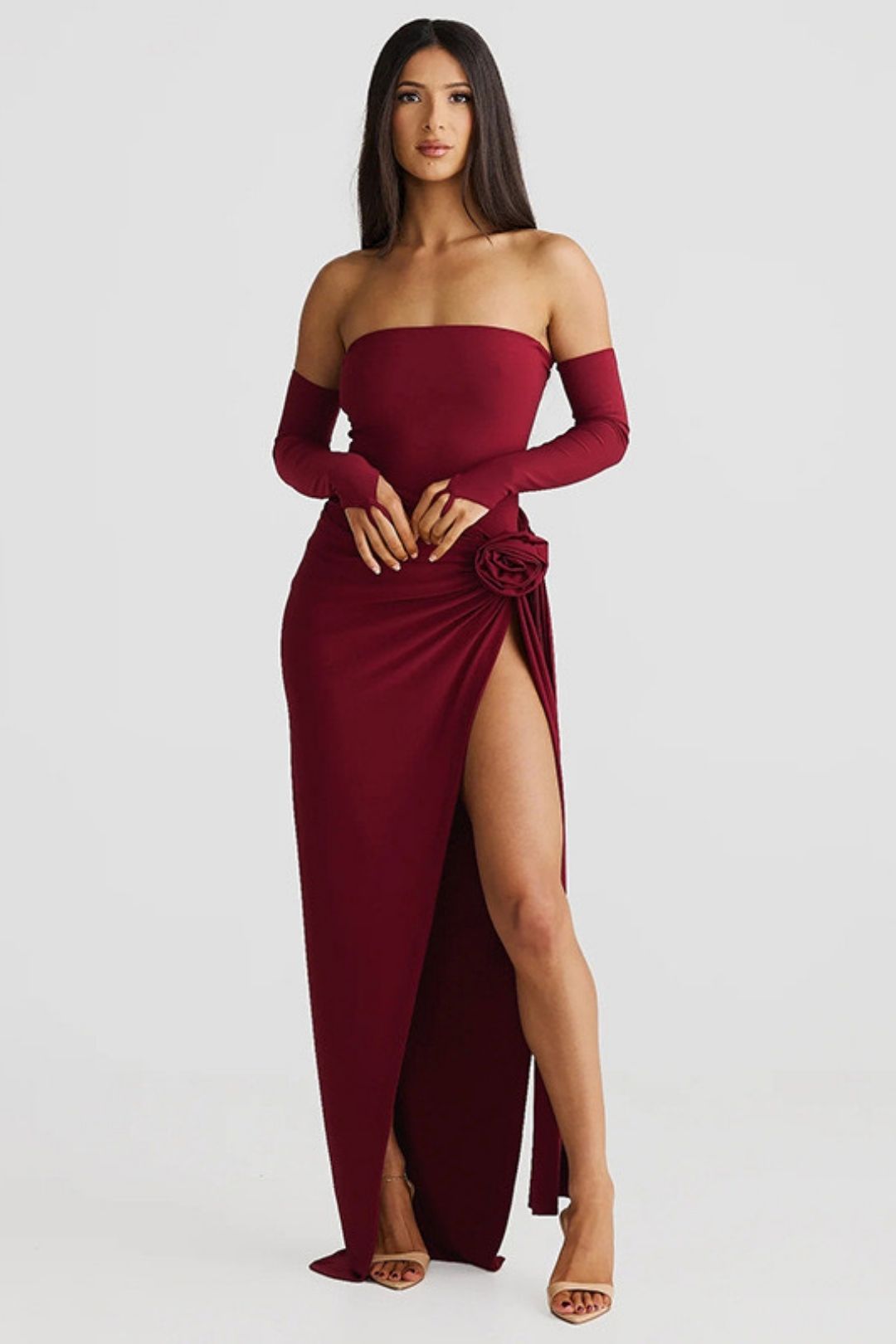 Solid Color Sleeves Tube Top Jumpsuit Sexy Slit Skirt Suit