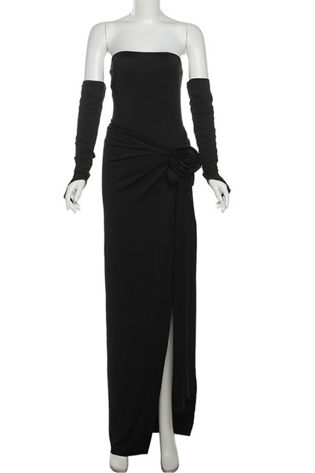 Solid Color Sleeves Tube Top Jumpsuit Sexy Slit Skirt Suit