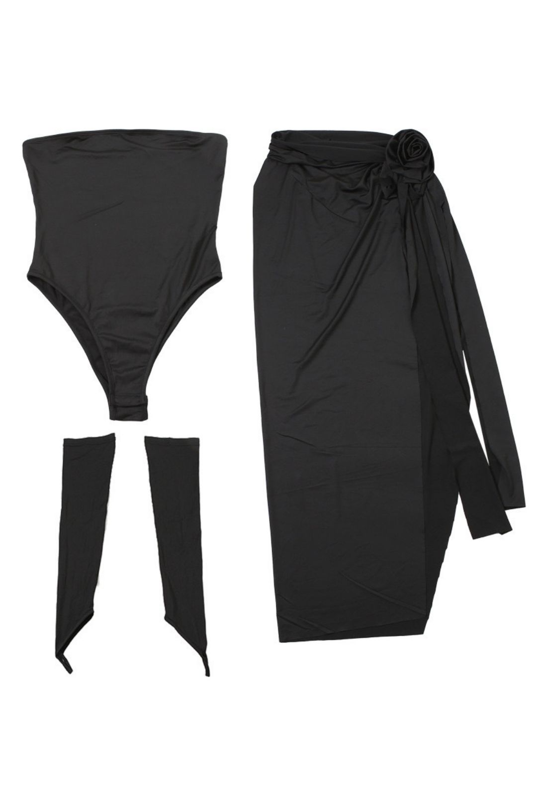 Solid Color Sleeves Tube Top Jumpsuit Sexy Slit Skirt Suit