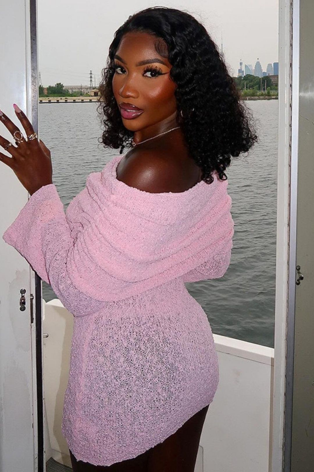 One-shoulder Solid Color Backless Long-sleeved Knitted Dress