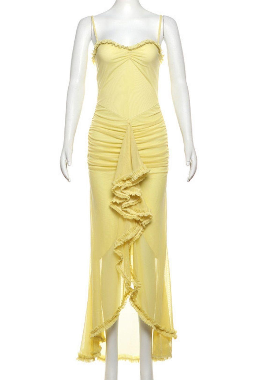 Backless Mesh Suspender Long Skirt Solid Color Slim Dress