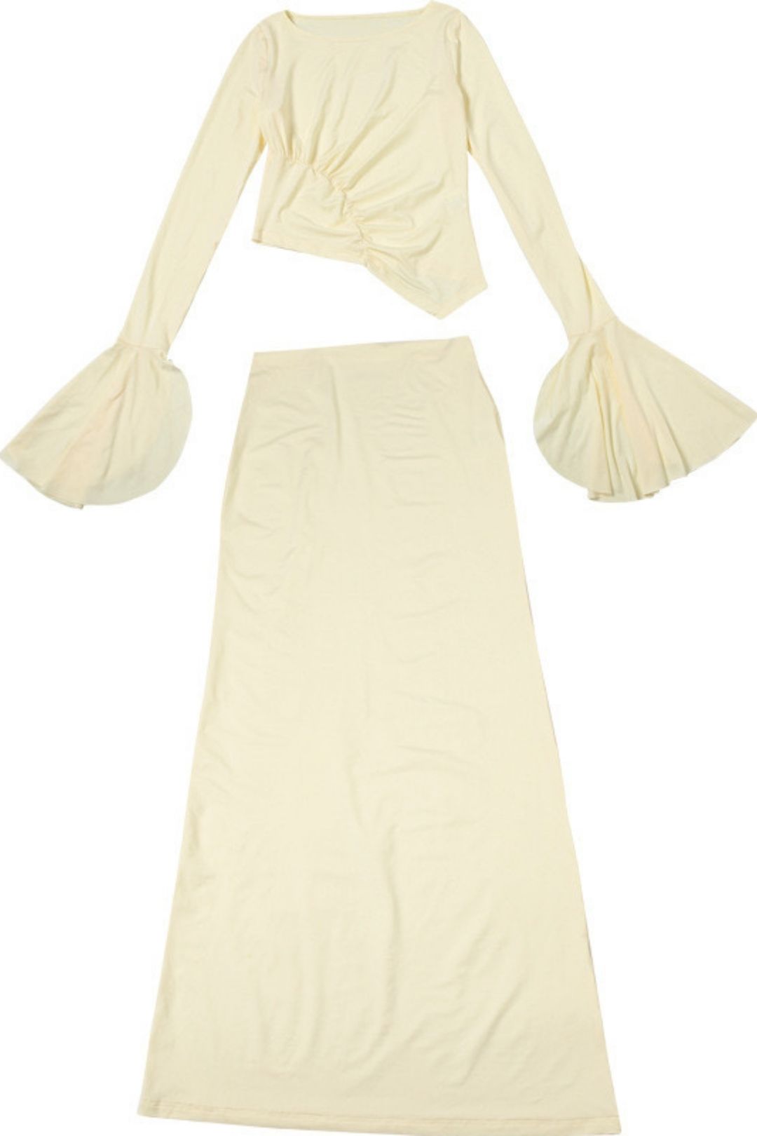 Slim Irregular Long-sleeved T-shirt Solid Color Hip Skirt Suit