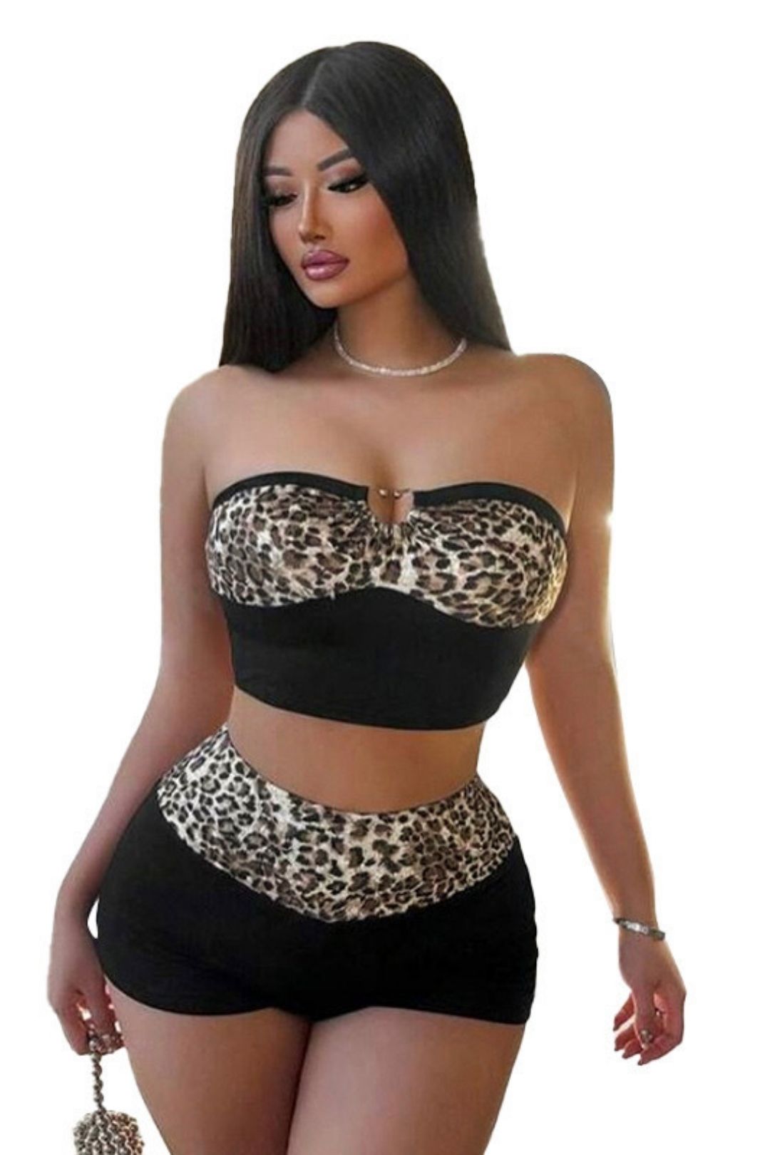 Round Neck Short Sexy Slim T-shirt Color Block Skirt Suit Wholesale