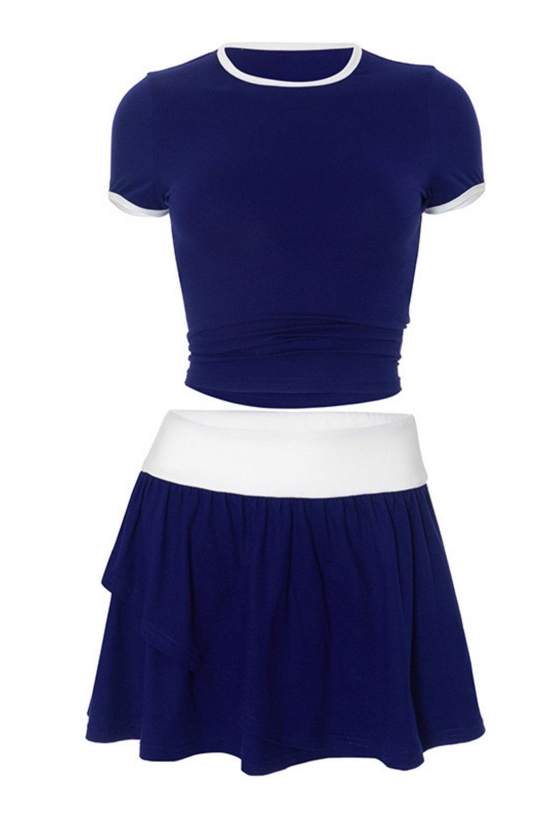 Round Neck Short Sexy Slim T-shirt Color Block Skirt Suit Wholesale