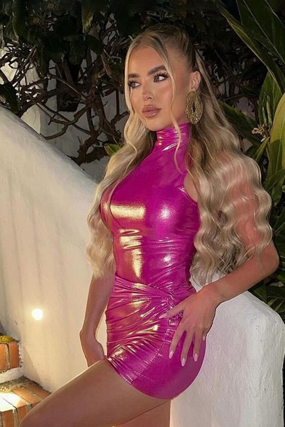 Sexy Sleeveless Hip-hugging Dress Imitation Leather PU High Elastic Stand-up Collar Skirt