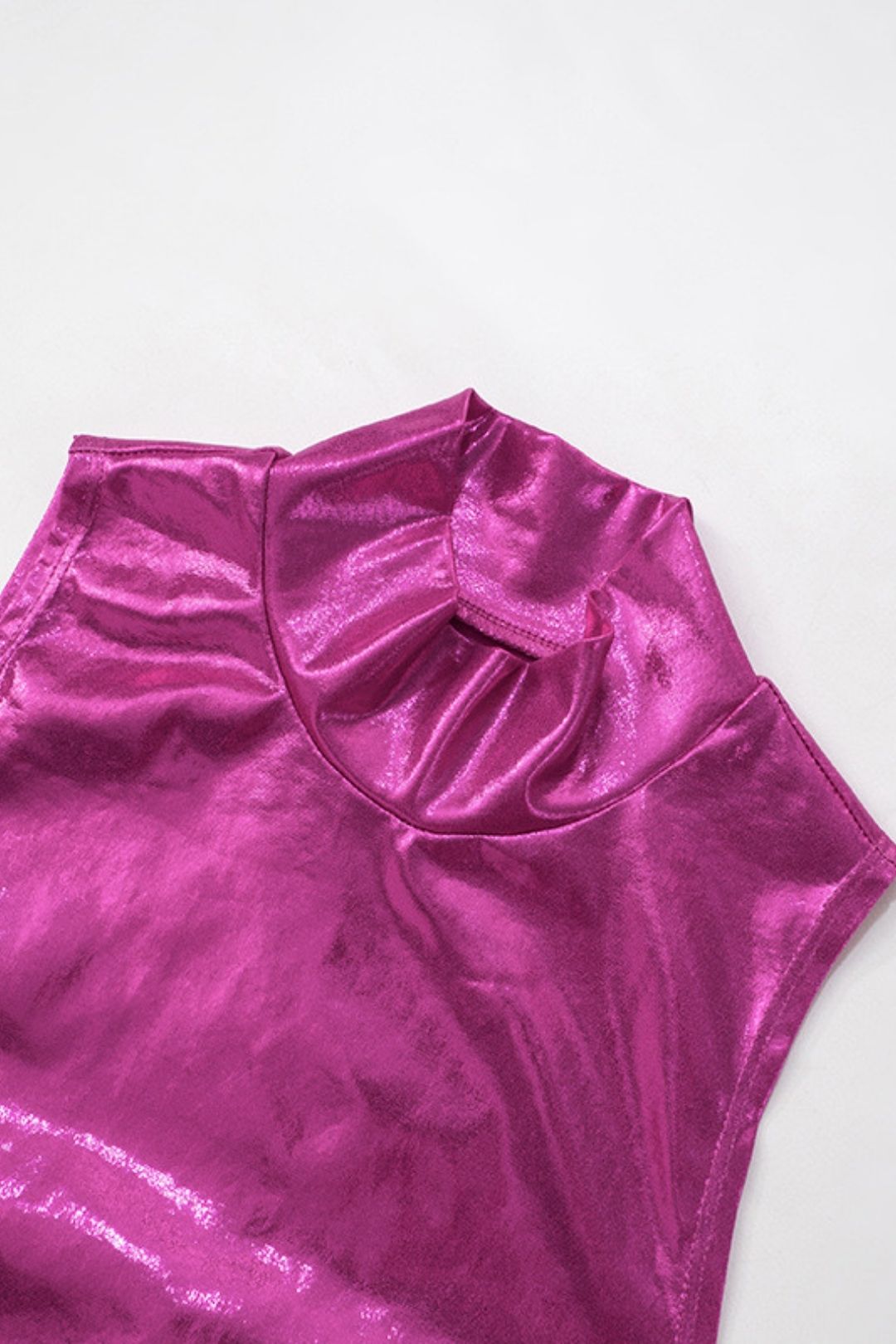 Sexy Sleeveless Hip-hugging Dress Imitation Leather PU High Elastic Stand-up Collar Skirt