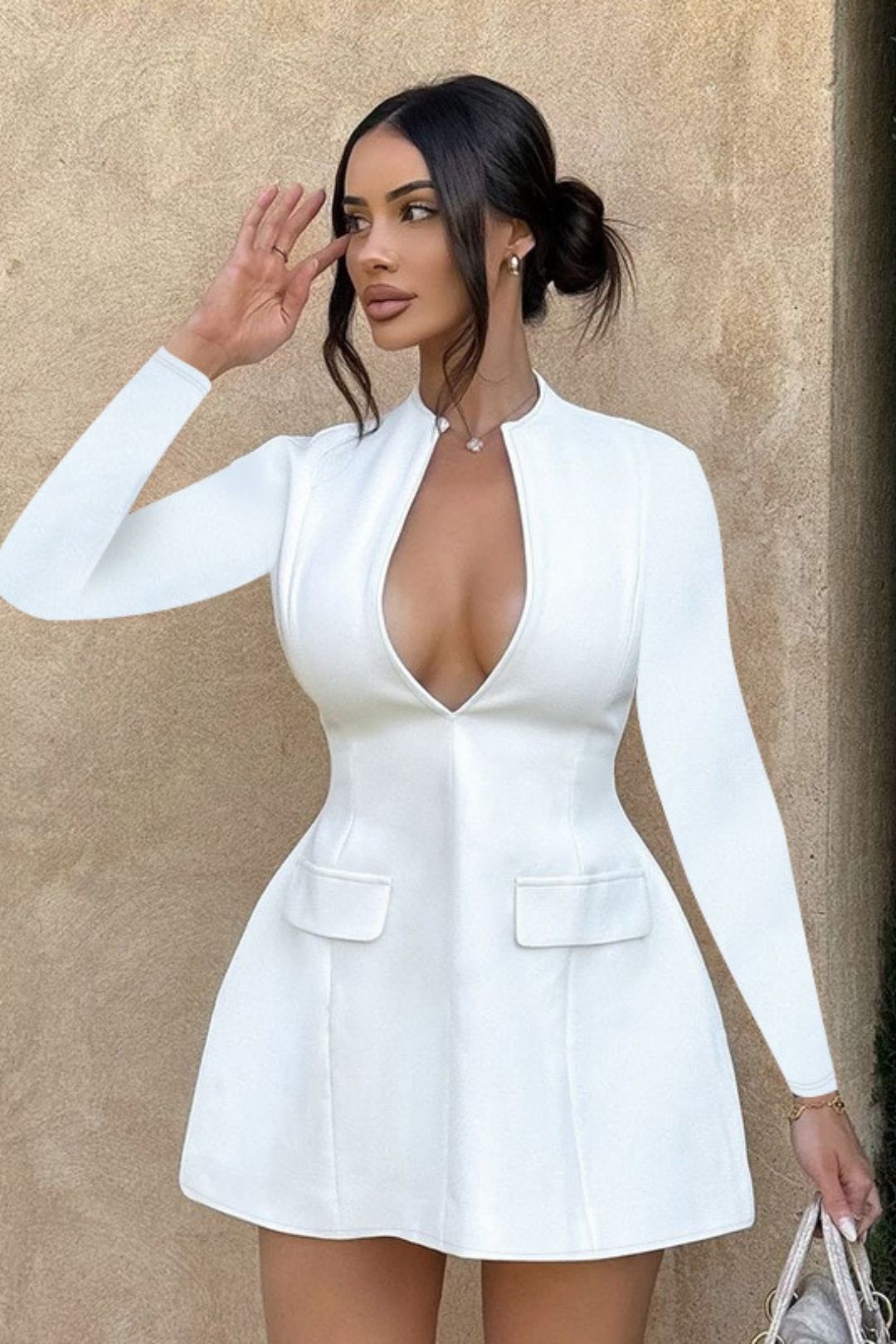 Slim V-neck Long-sleeved Dress