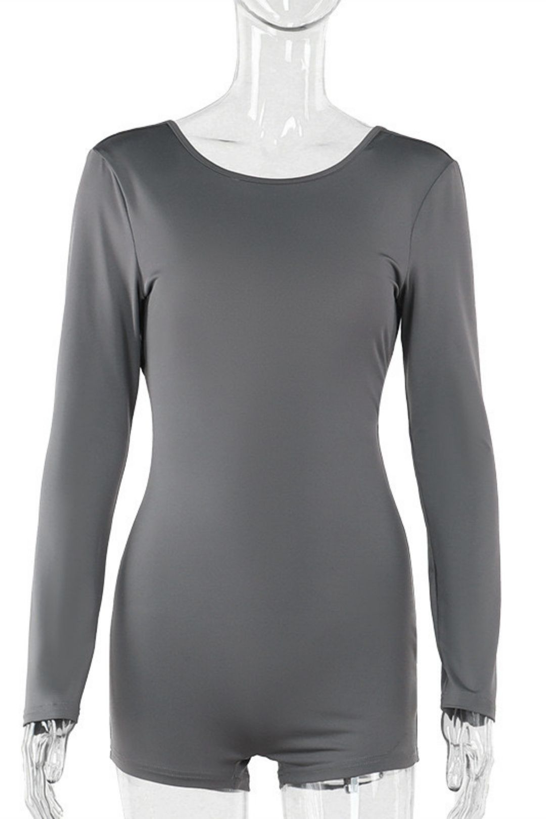 European And American Style Slim Backless Long-sleeved Shorts Basic Jumpsuit