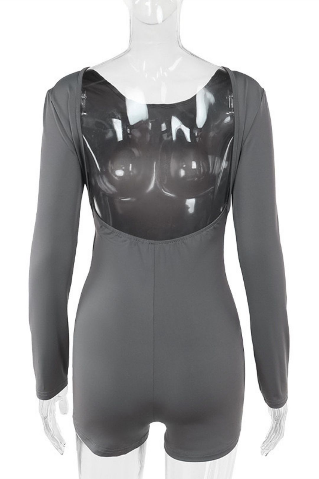 European And American Style Slim Backless Long-sleeved Shorts Basic Jumpsuit