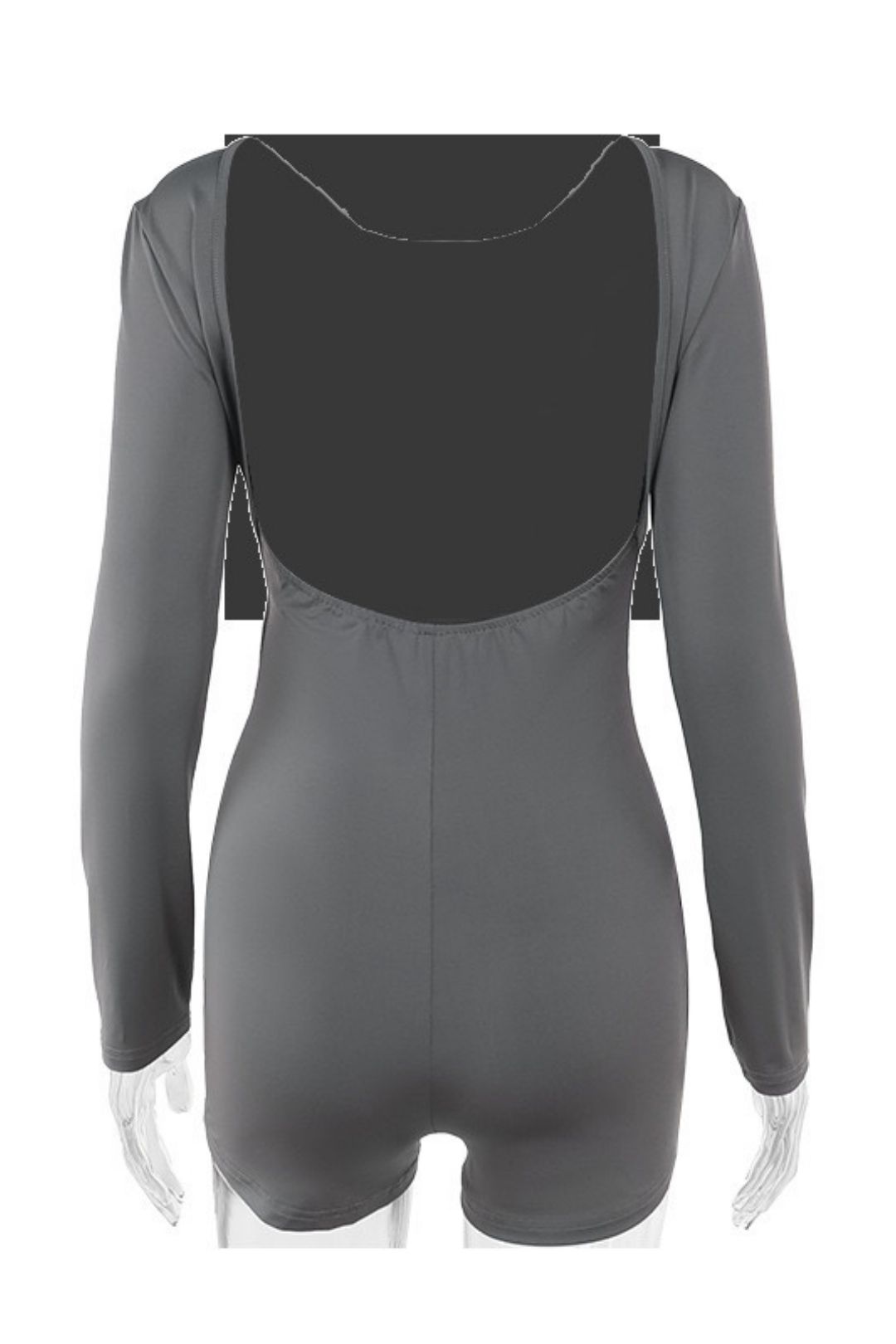 European And American Style Slim Backless Long-sleeved Shorts Basic Jumpsuit