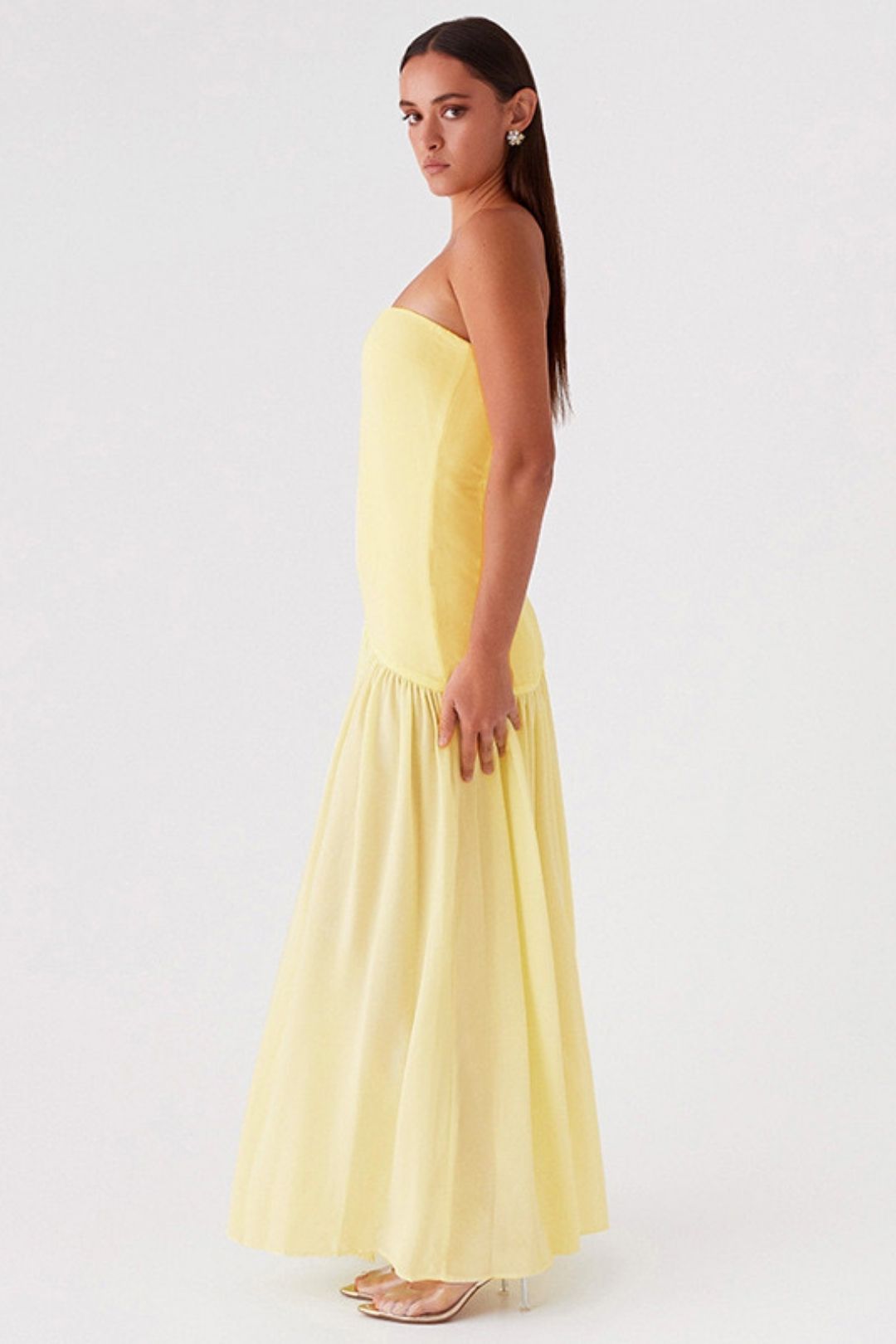 Trend Retro Tube Top Sleeveless Slit Solid Color Dress