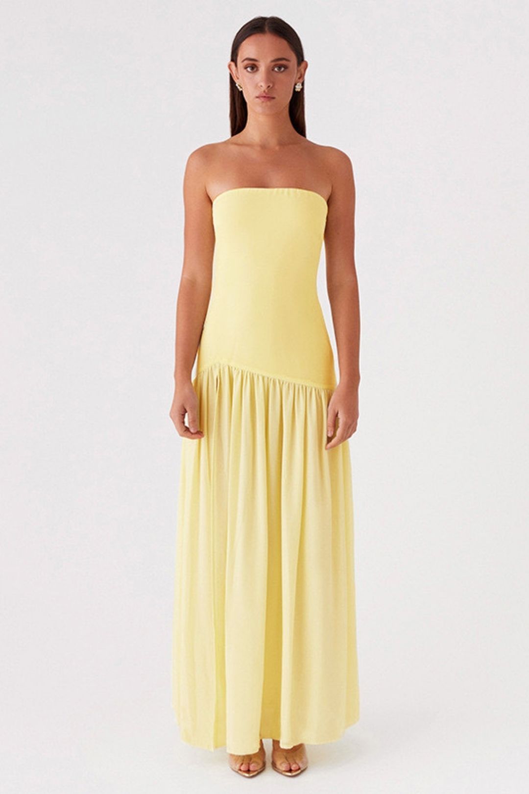 Trend Retro Tube Top Sleeveless Slit Solid Color Dress