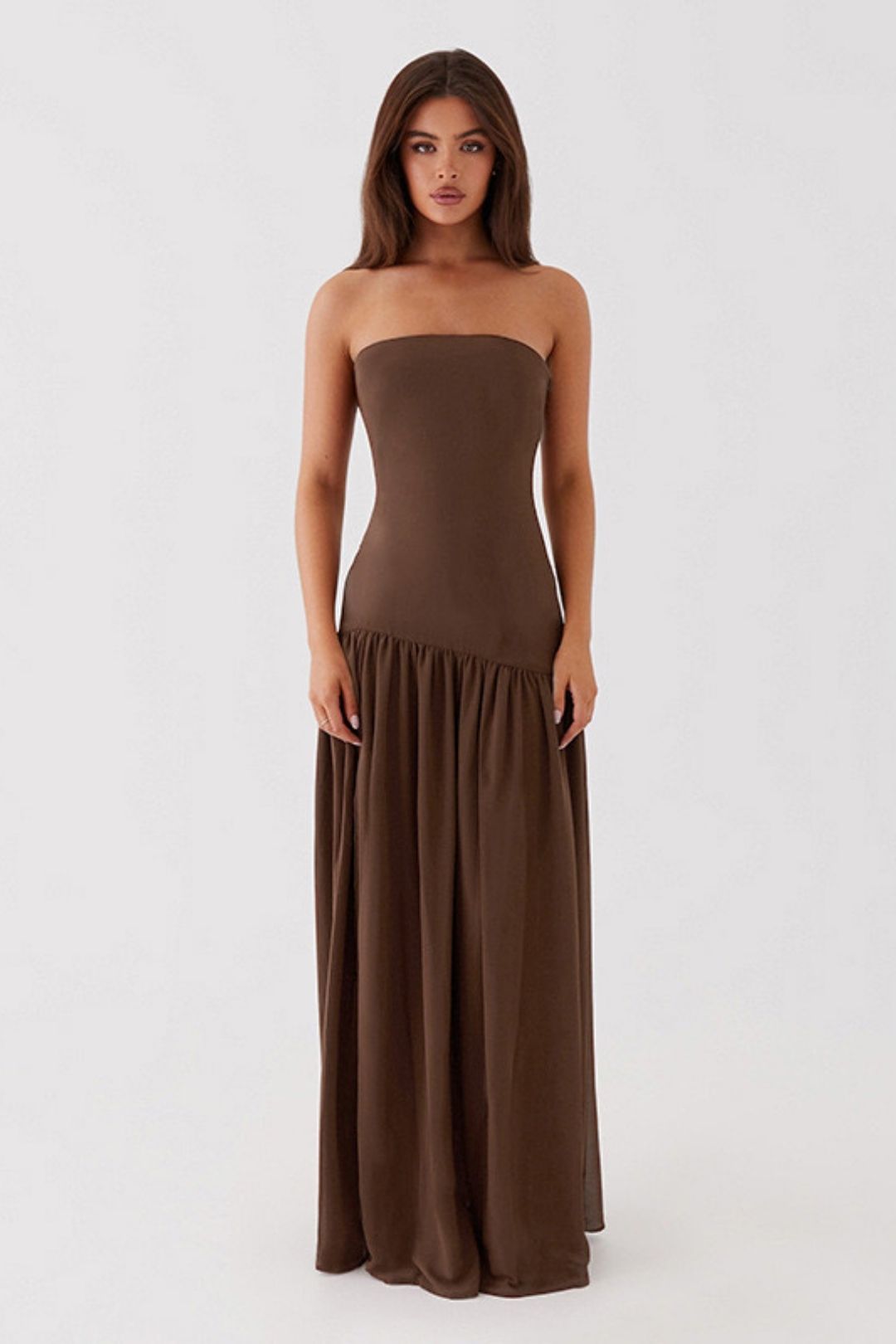 Trend Retro Tube Top Sleeveless Slit Solid Color Dress