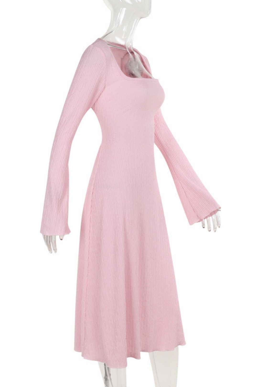 Style Elegant Slim Long Sleeve Square Neck Strap A-Pend Long Skirt