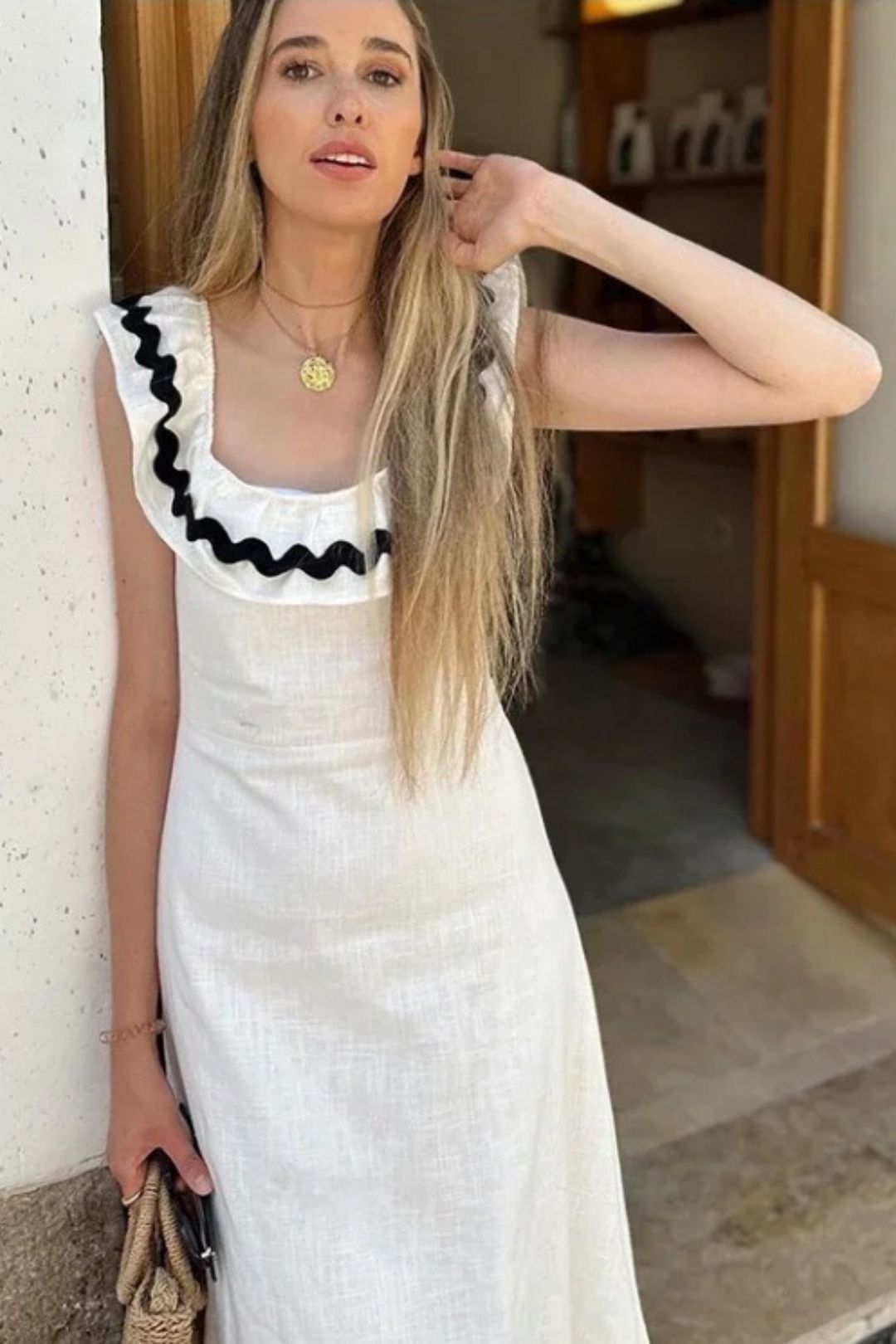 Hot-selling Ruffled Square Collar Color Matching Dress