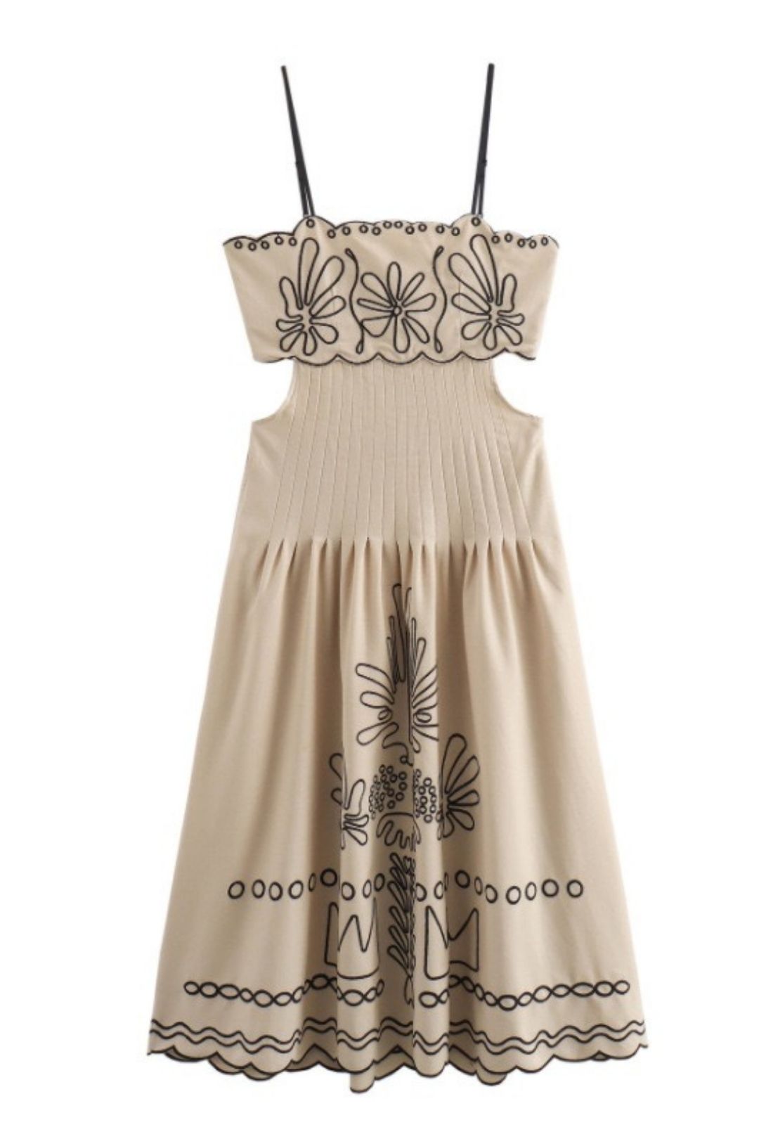 Cotton And Linen Embroidered Suspender Dress