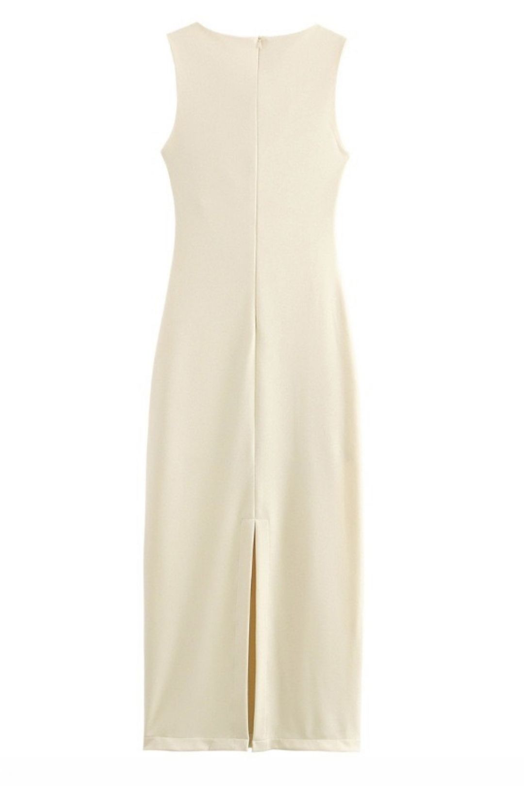 Printed Round Neck Shell Decorated Sleeveless Slim Dress