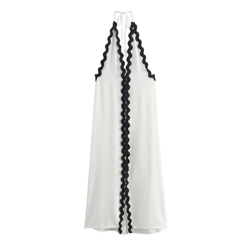 Hot Style Backless Sexy Contrasting Suspender Halter Neck Long Dress