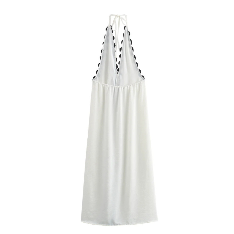 Hot Style Backless Sexy Contrasting Suspender Halter Neck Long Dress