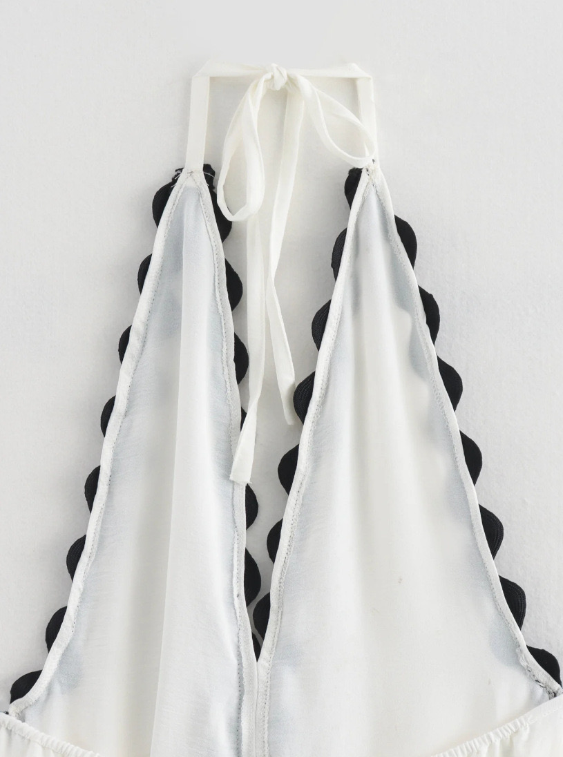 Hot Style Backless Sexy Contrasting Suspender Halter Neck Long Dress