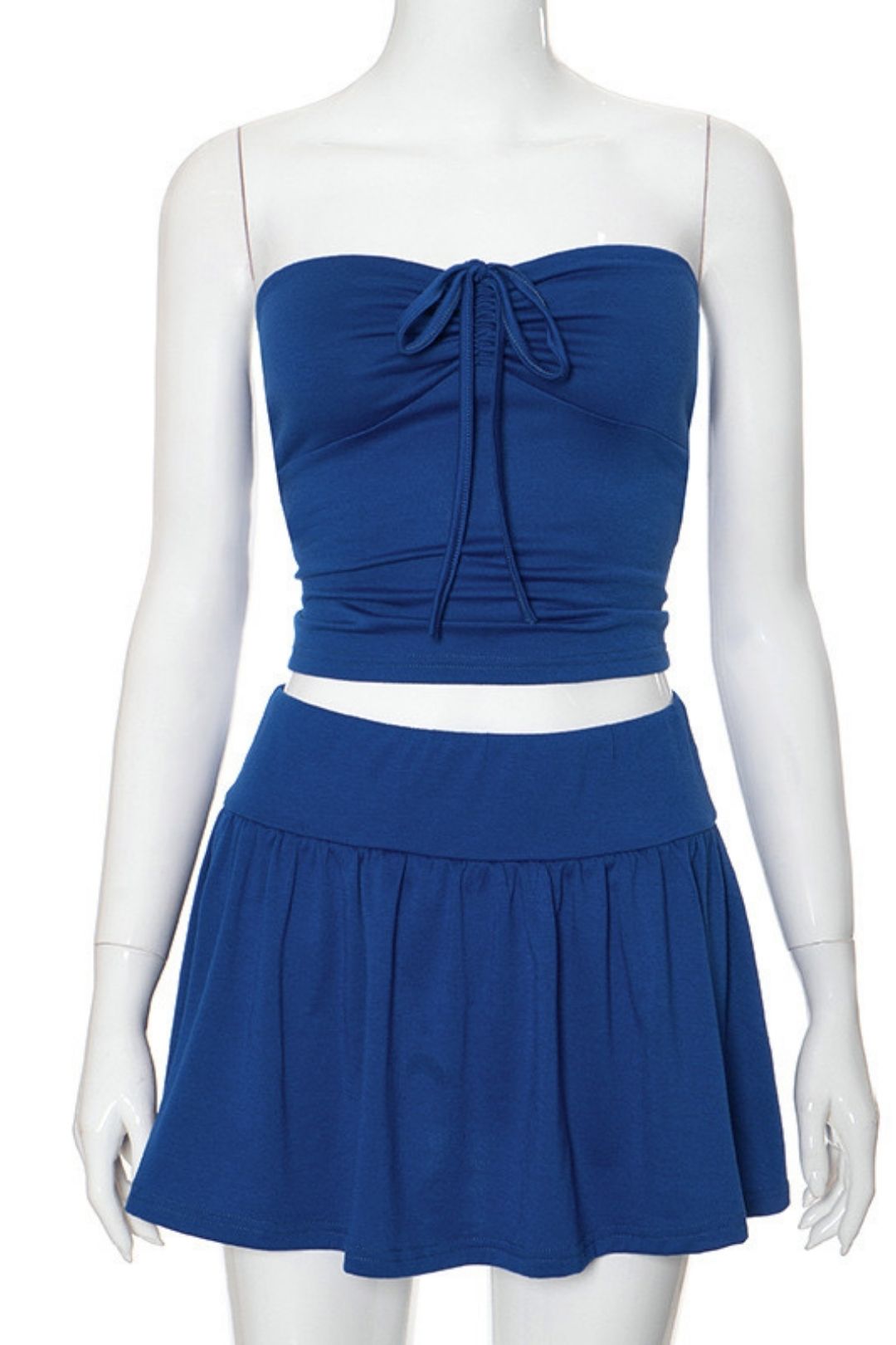 Style Halter Neck Tube Top Backless Pleated Ruffle Short Skirt Casual Suit