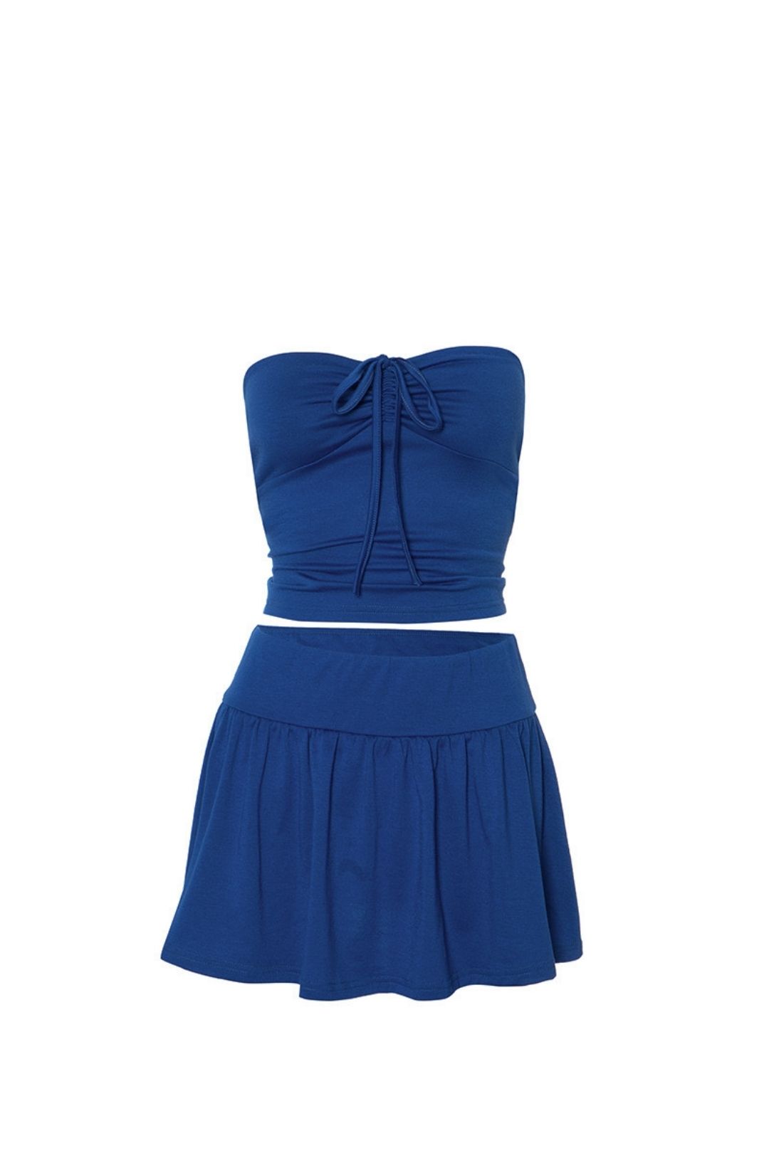 Style Halter Neck Tube Top Backless Pleated Ruffle Short Skirt Casual Suit